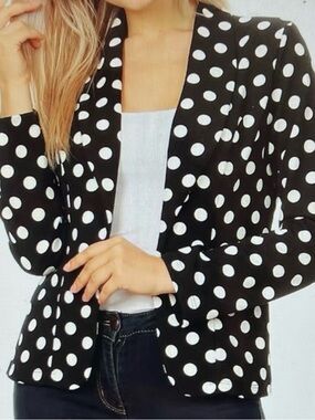 Polka Dot Open-Front Blazer - Black/White